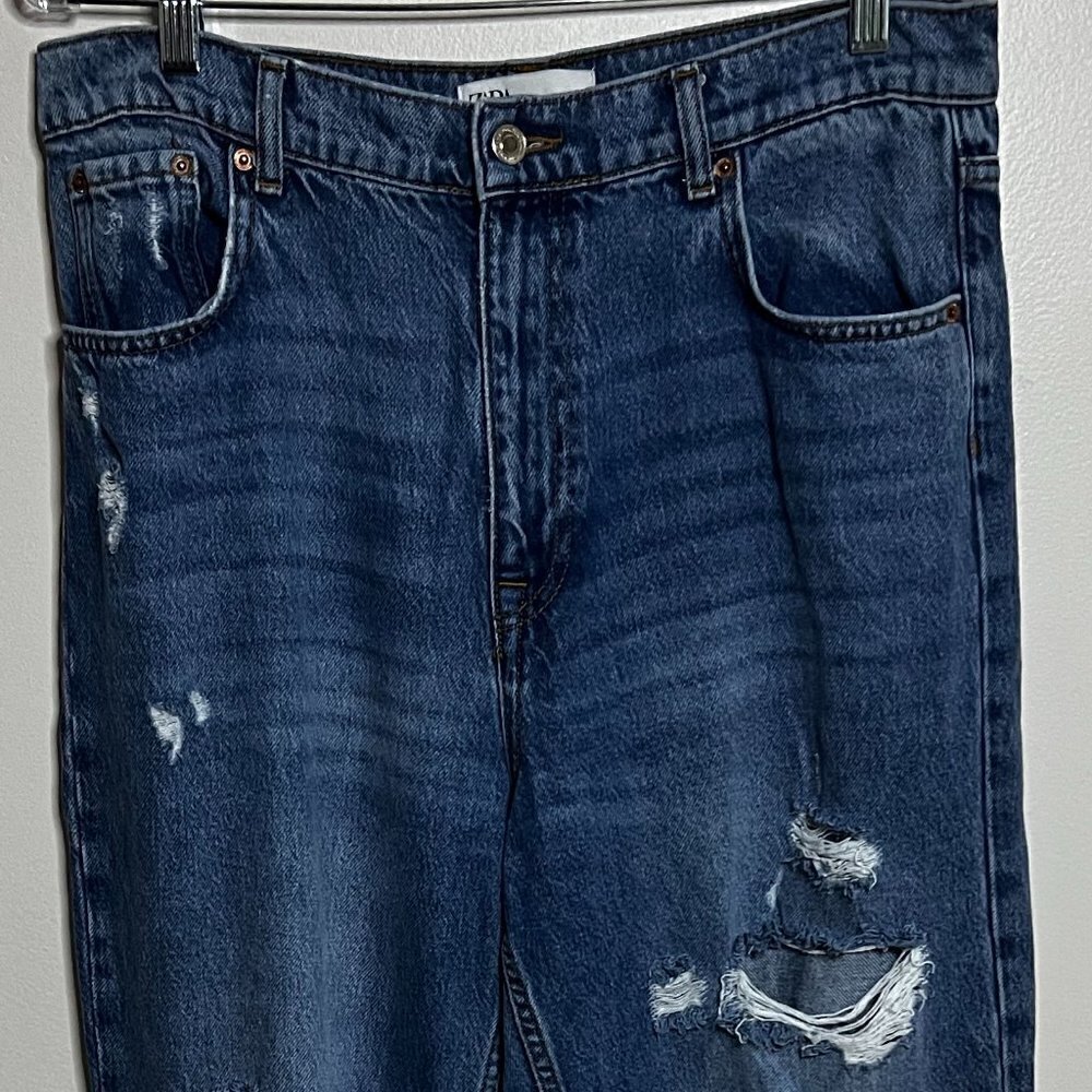 Zara Jeans Womens The 90s Full Length Vtg Style Distressed Raw Hem Denim Size 10
